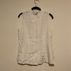 Ann Taylor White Silk Collarless Sleeveless Button Up Blouse, size 8P